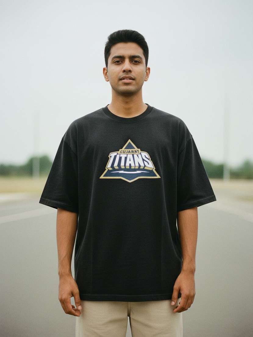 men gujrat titans printed short sleeve oversized t-shirt
