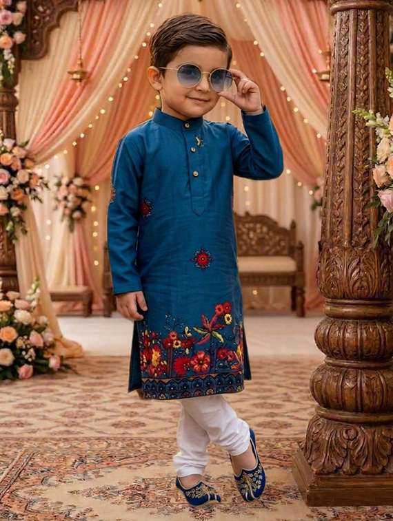 boys embroidered kurta and pyjama set