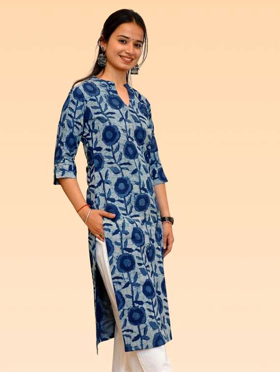 women blue rayon a-line kurta - 22449009 -  Standard Image - 2