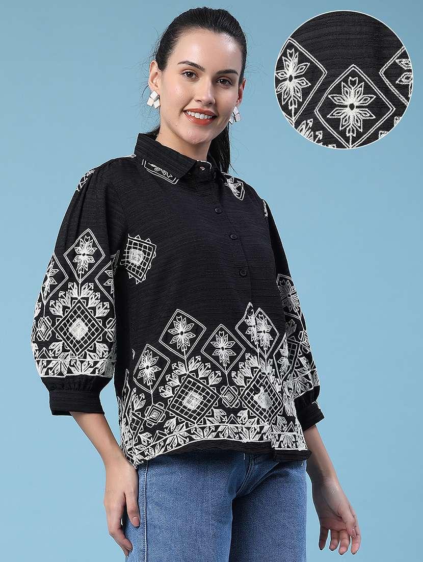 women embroidered collared regular shirt - 22449267 -  Standard Image - 2