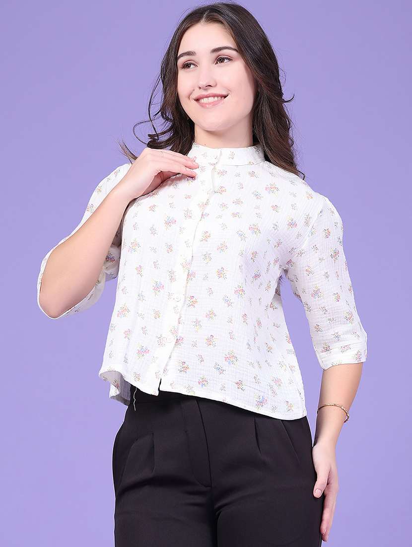 Women Printed Three Quarter Sleeves Shirt Style Top - 22449275 -  Standard Image - 2