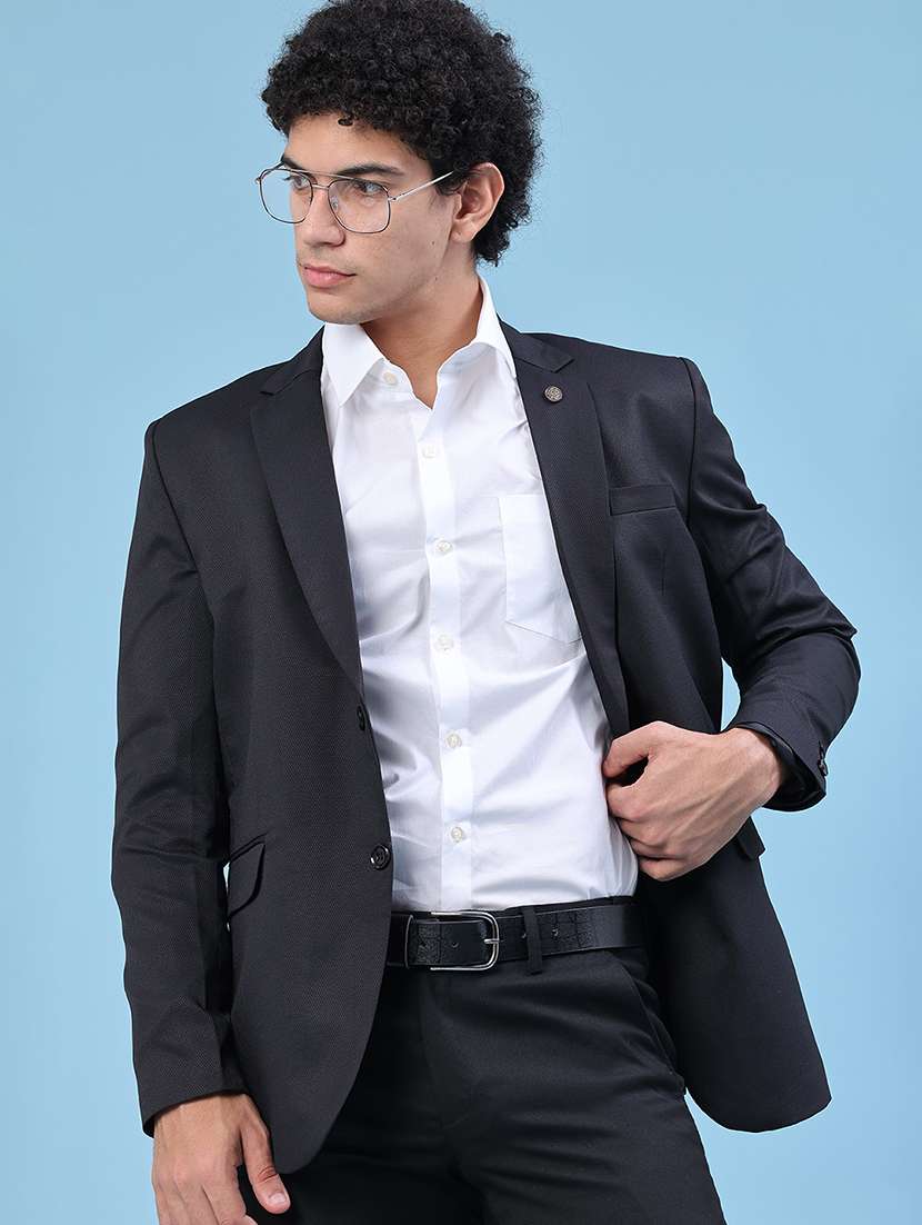 men solid lapel collar single breasted formal blazer