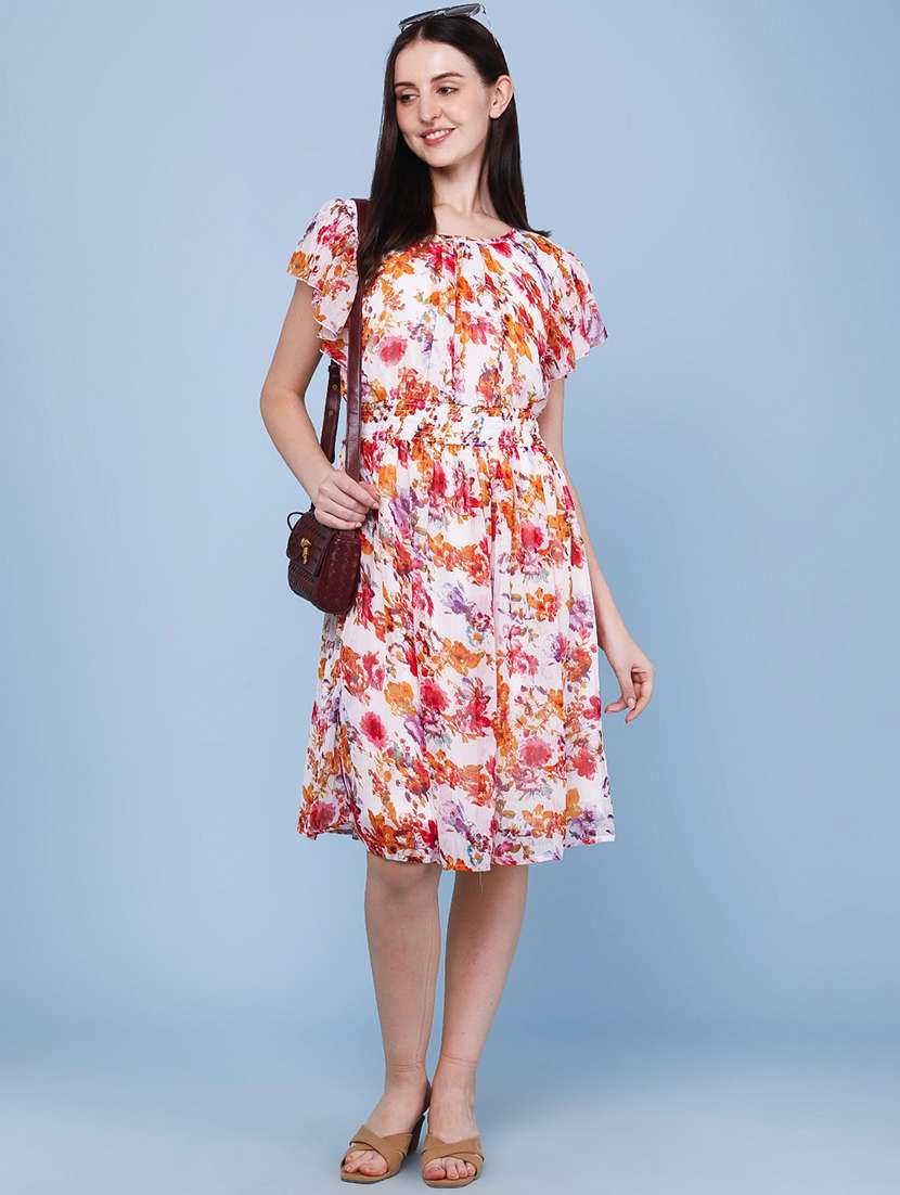women printed short sleeves fit and flare dress