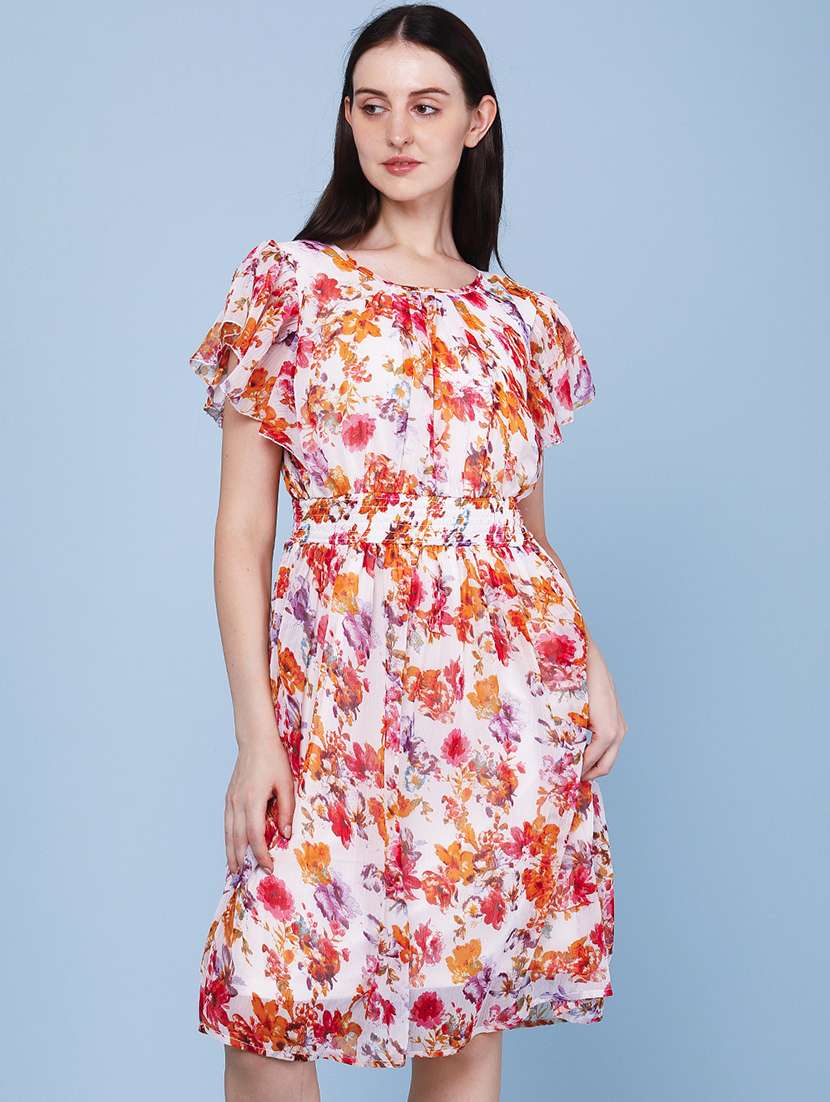 women printed short sleeves fit and flare dress - 22449385 -  Standard Image - 2