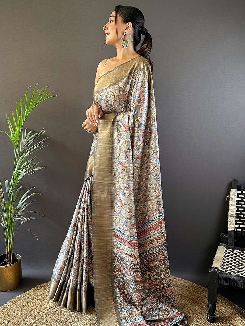 women beige printed saree with blouse - 22449694 -  Standard Image - 2