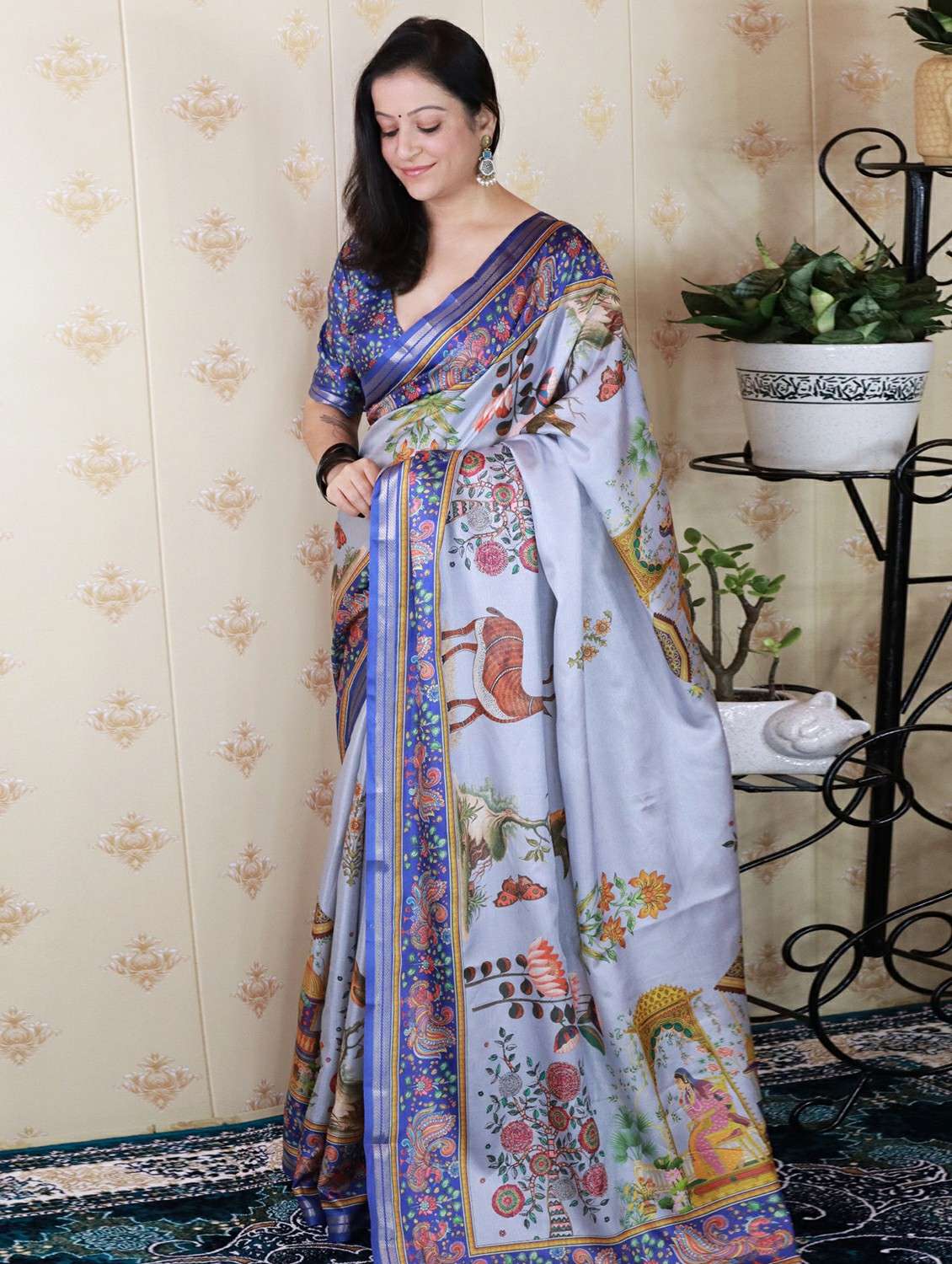 women printed casual wear saree with blouse - 22449702 -  Standard Image - 2