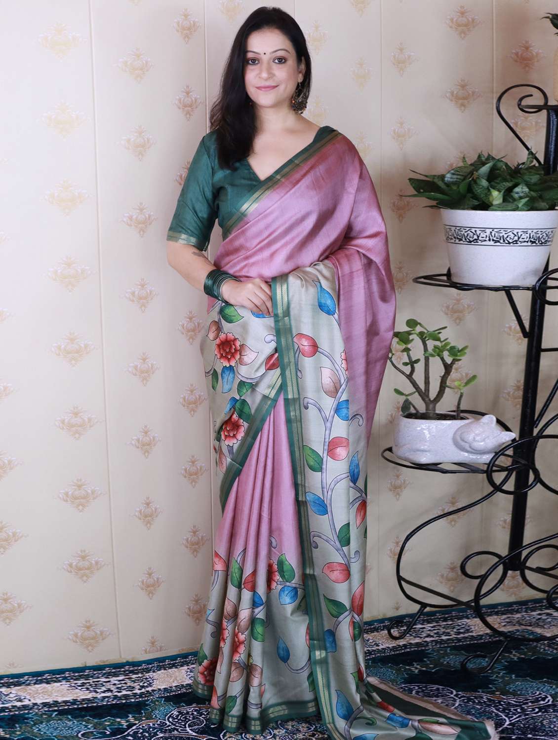 women kalamkari printed saree with blouse - 22449711 -  Standard Image - 2