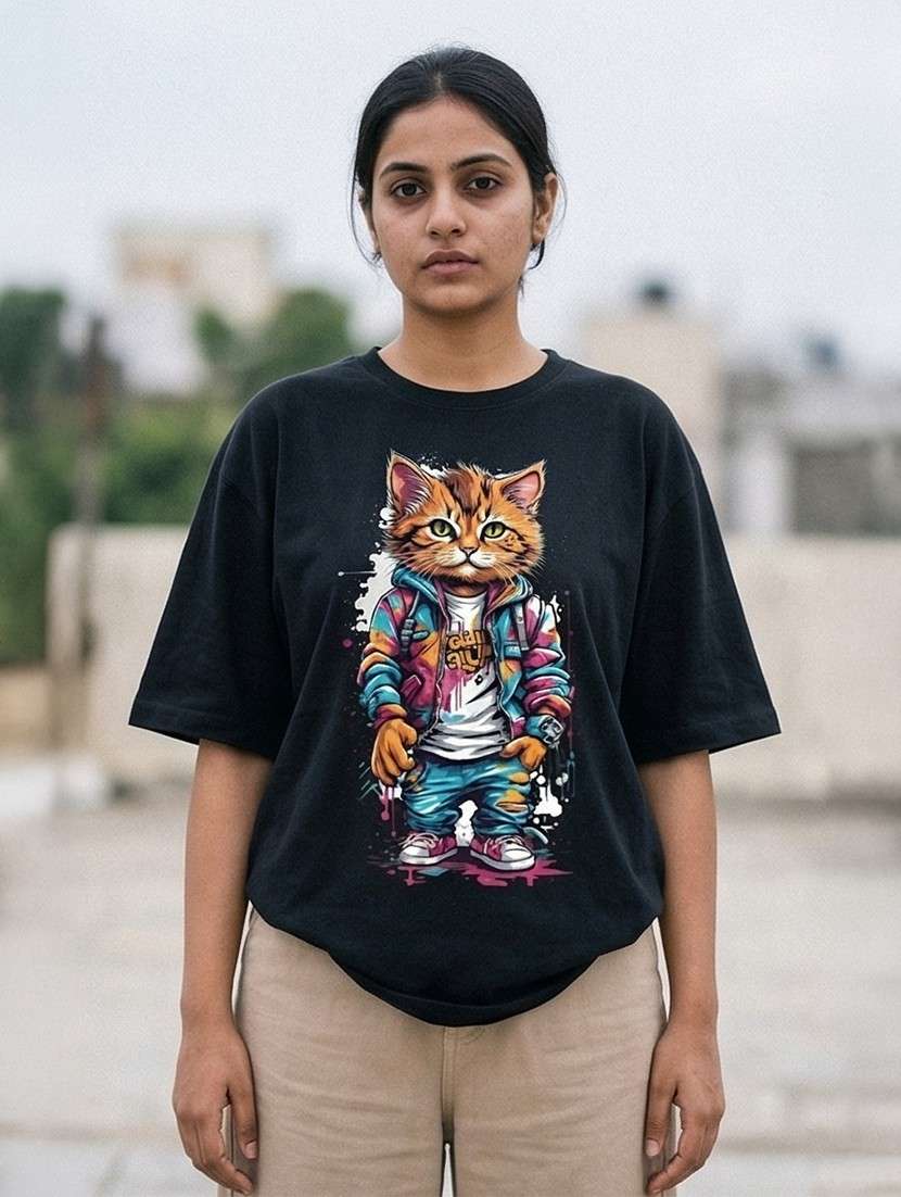 women graphic drop sleeve oversized t-shirt