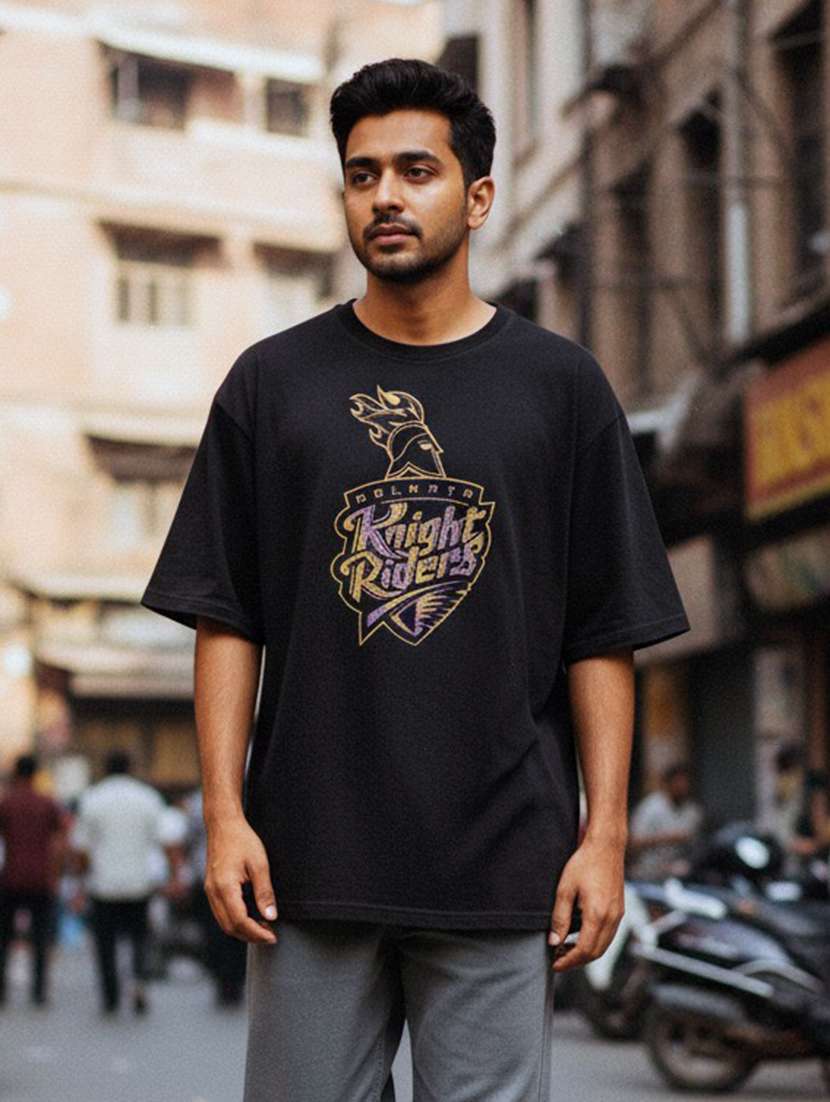 men kolkata knight riders printed short sleeve oversized t-shirt