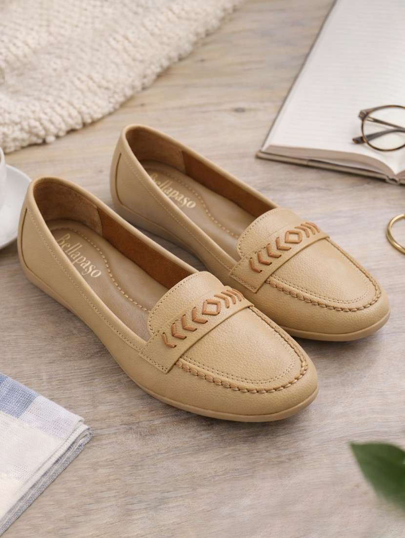 women beige slip on ballerina