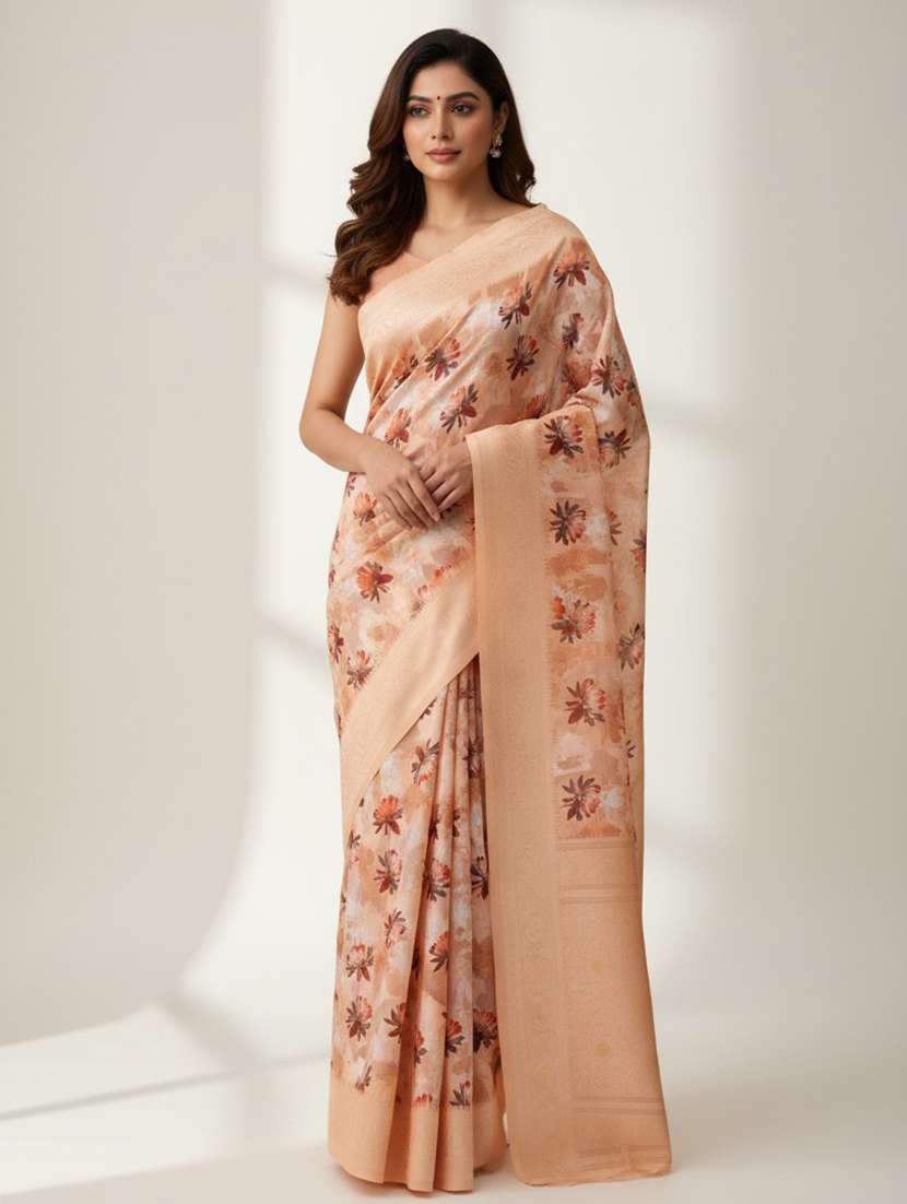 women printed bordered saree with blouse