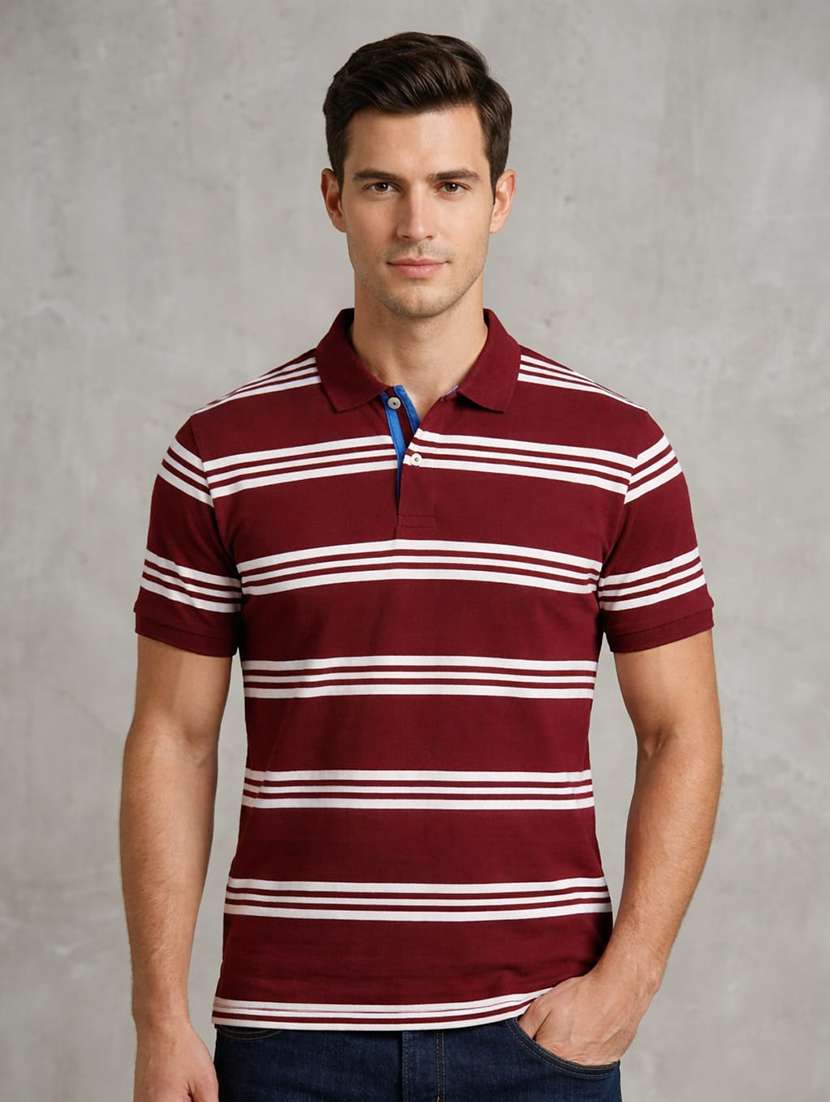 men maroon cotton blend t-shirt