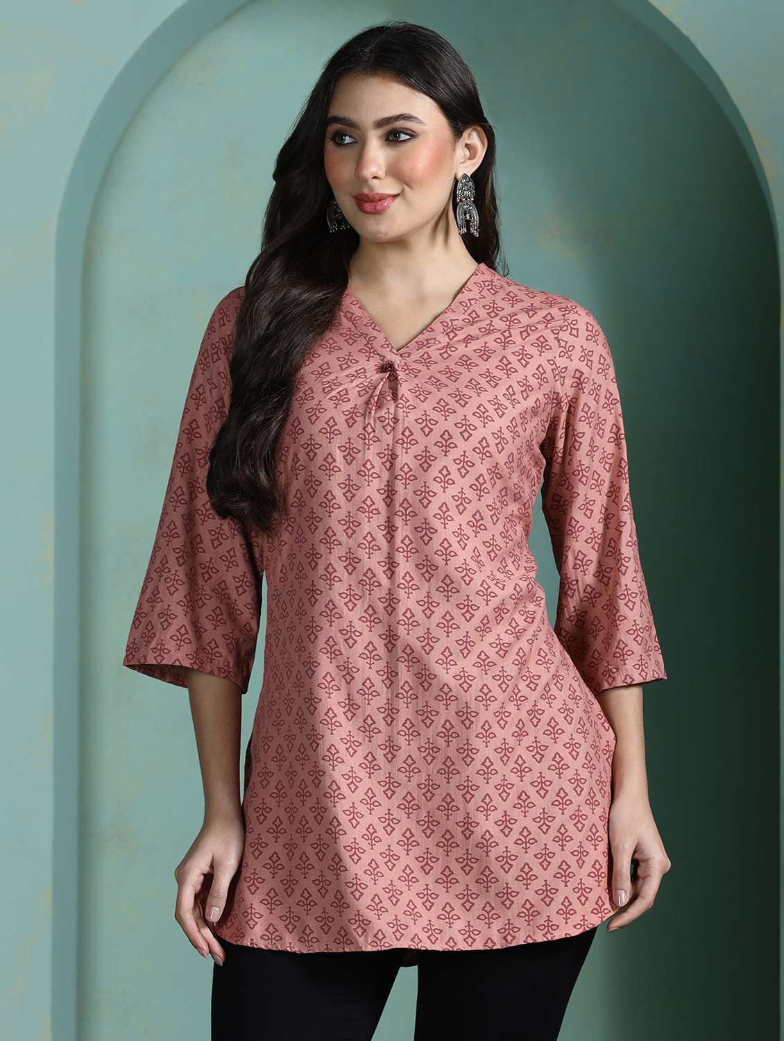 women pink viscose regular tunic