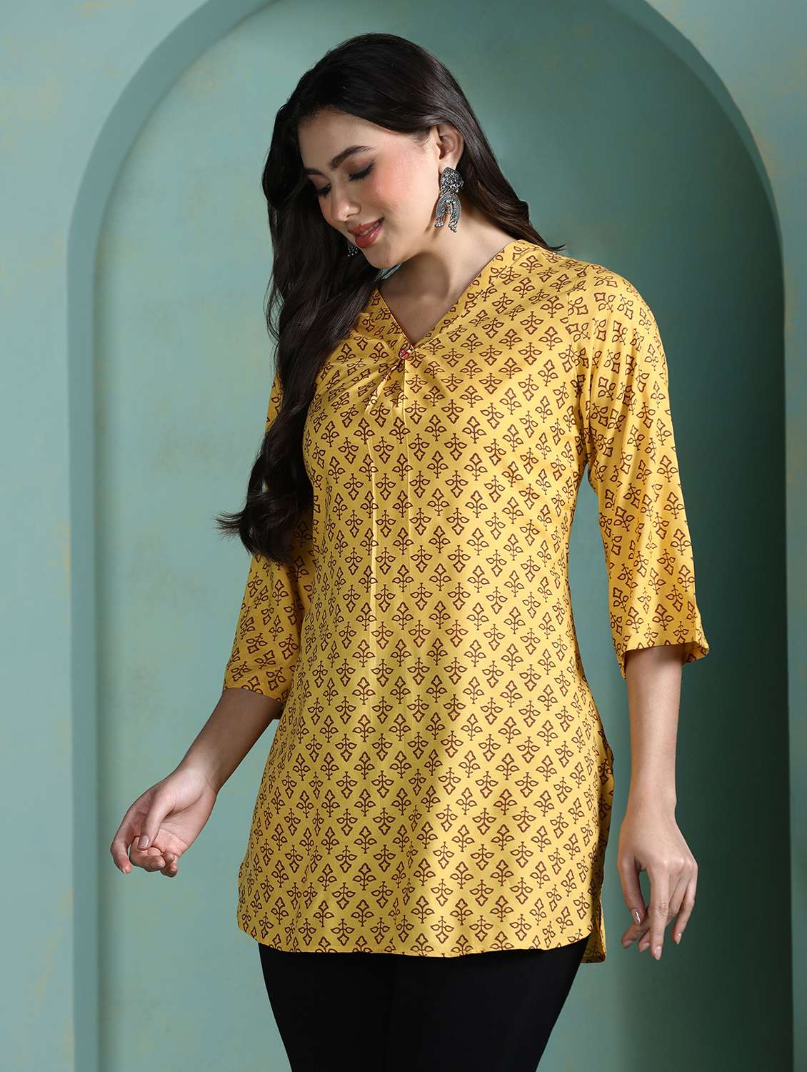 women yellow rayon regular tunic