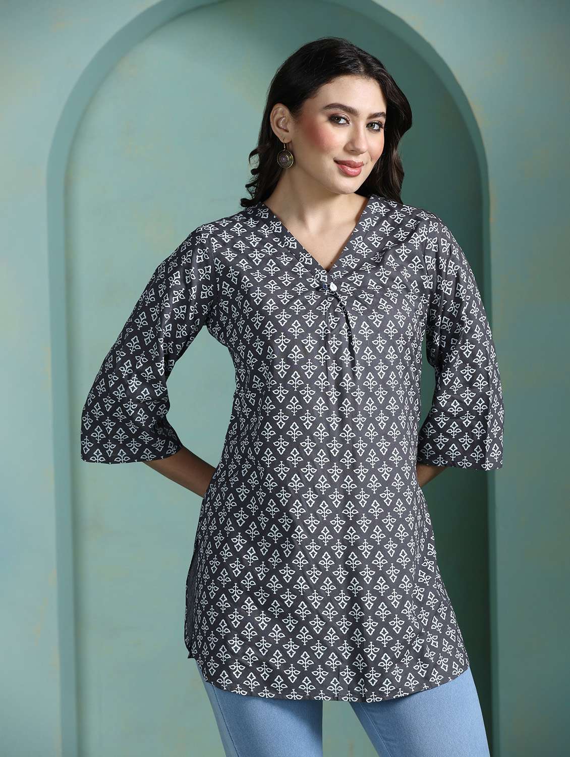 women grey rayon regular tunic
