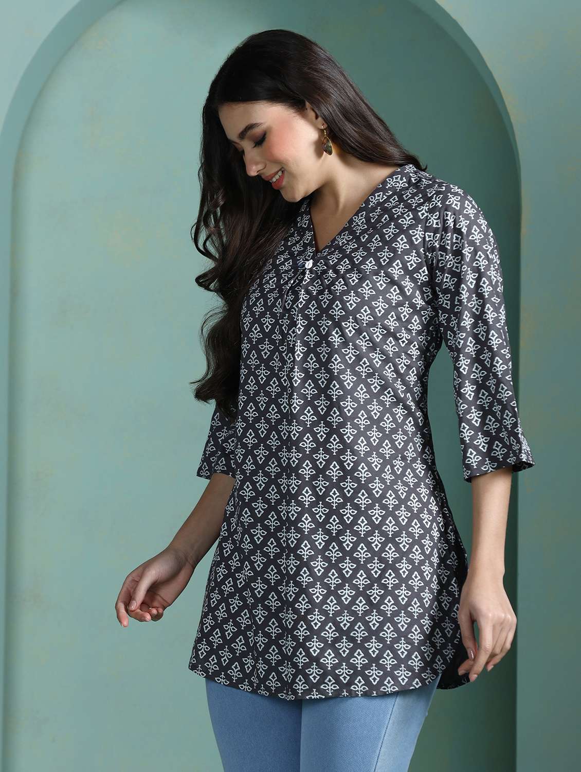 women grey rayon regular tunic - 22449893 -  Standard Image - 2
