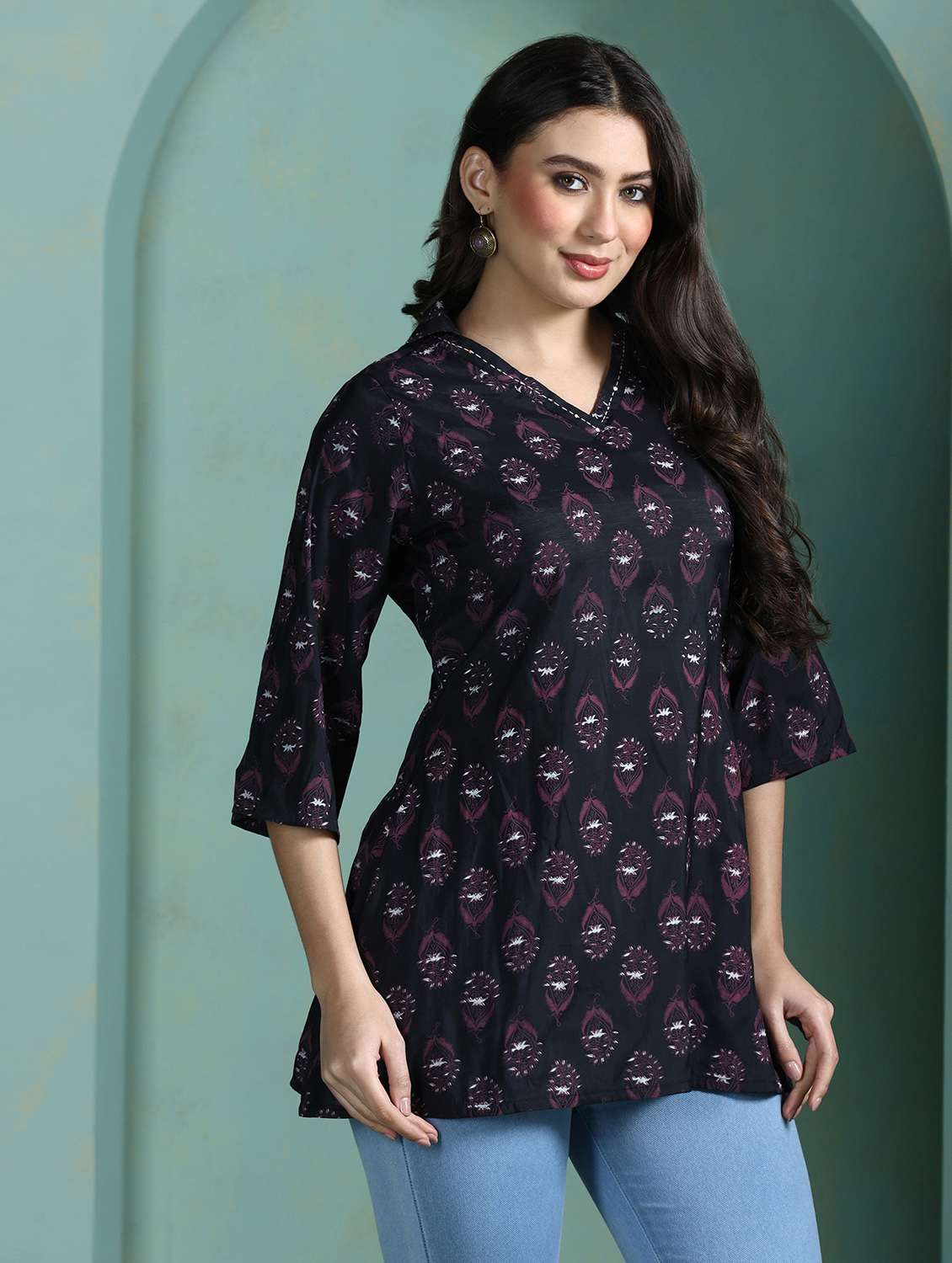 women black chanderi silk a-line tunic - 22449895 -  Standard Image - 2