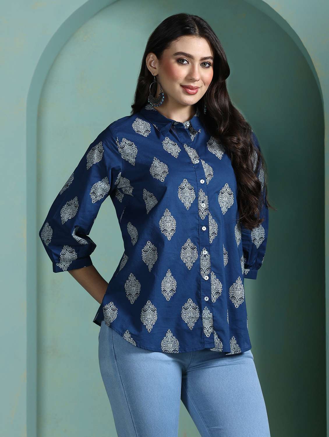 women blue cotton a-line tunic - 22449899 -  Standard Image - 2