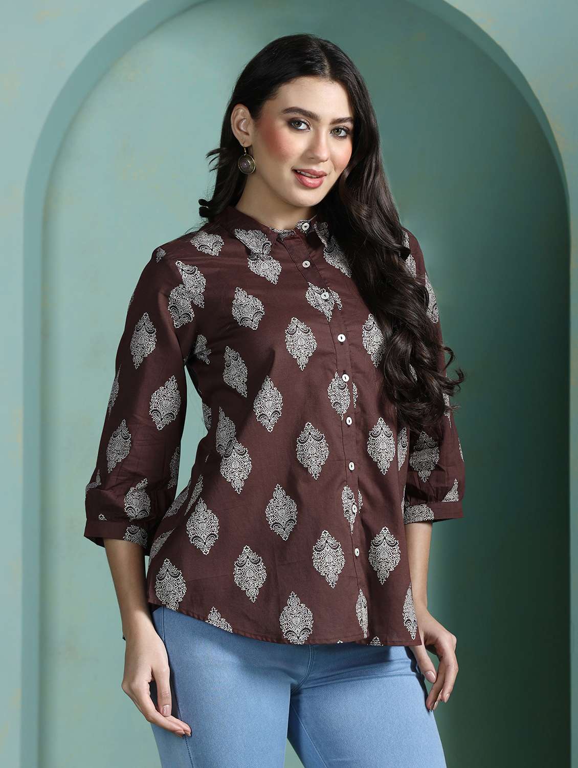 women brown cotton a-line tunic - 22449900 -  Standard Image - 2