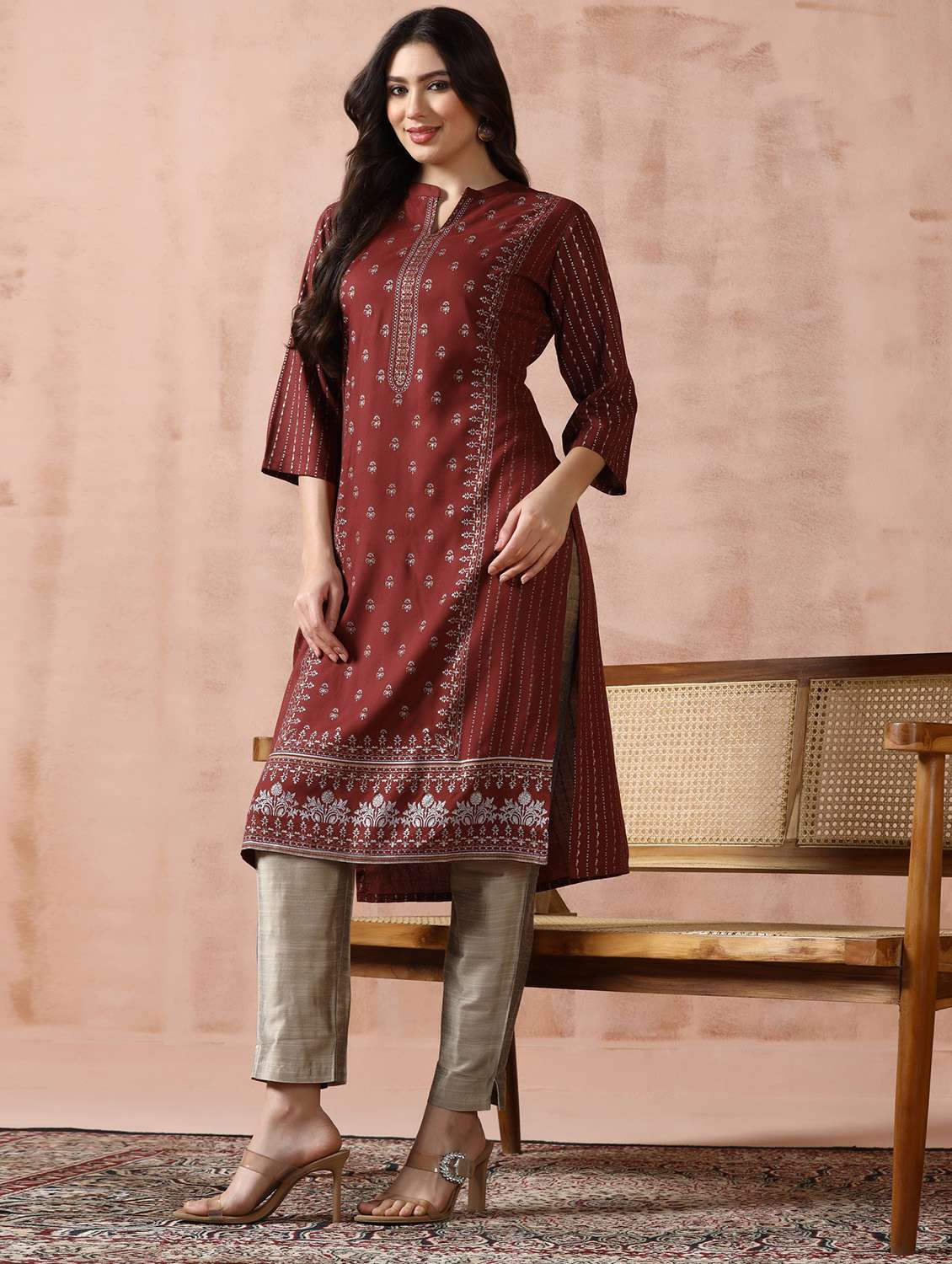  women brown rayon straight kurta - 22449907 -  Standard Image - 2