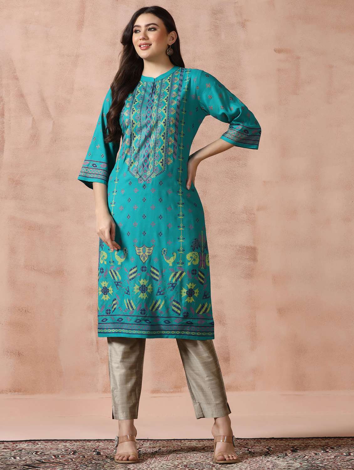  women blue rayon straight kurta - 22449914 -  Standard Image - 2