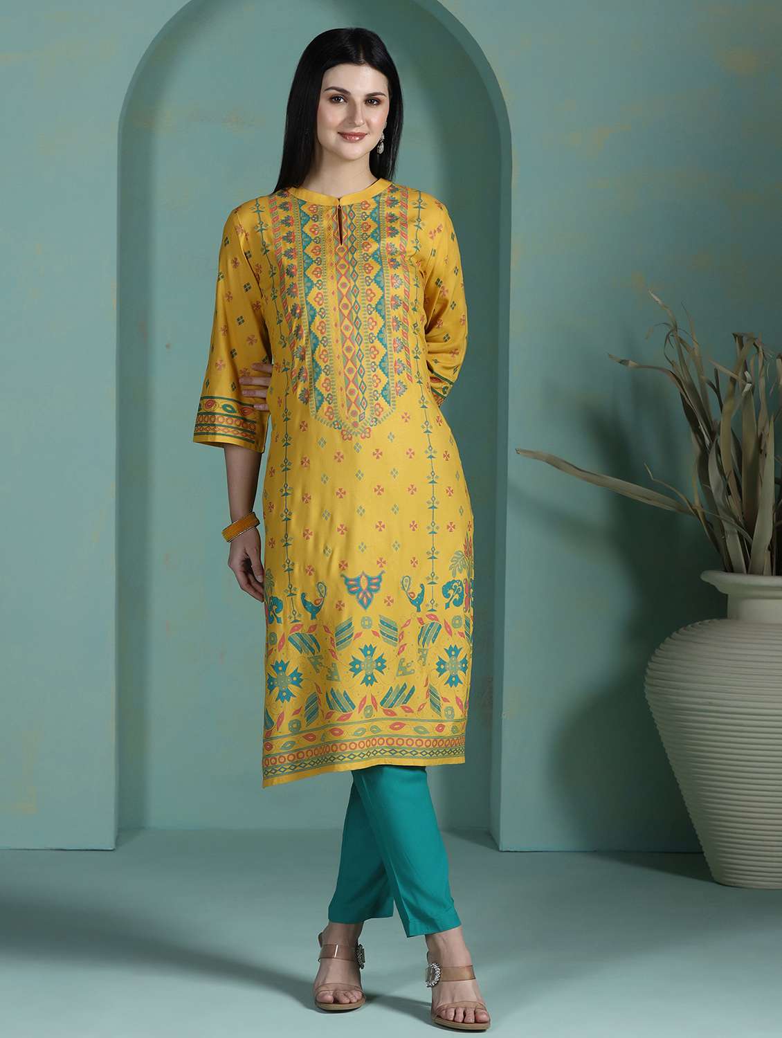  women yellow rayon straight kurta - 22449917 -  Standard Image - 2
