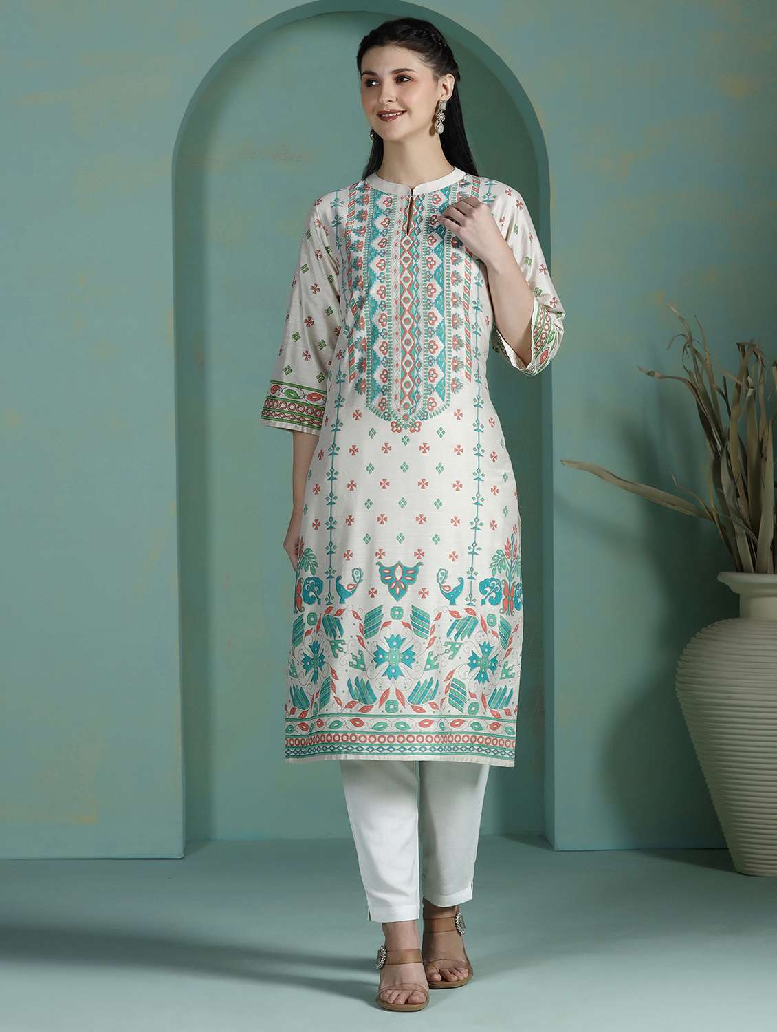  women cream rayon straight kurta - 22449918 -  Standard Image - 2