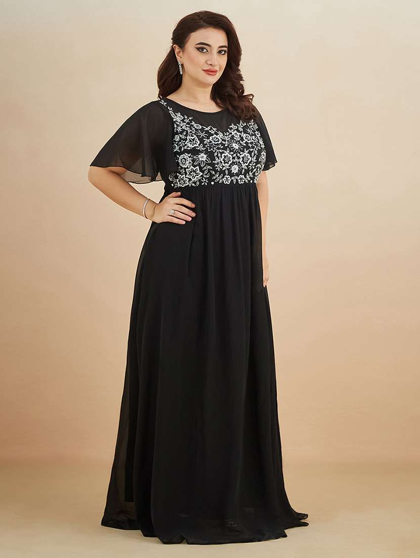 women embroidered round neck gown