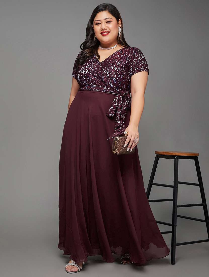 women self design v neck fit and flare dress