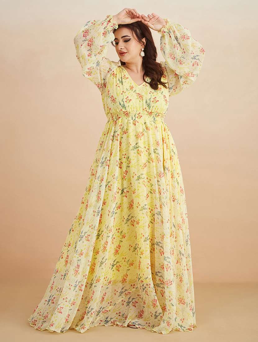 women printed v neck fit and flare dress - 22450493 -  Standard Image - 2