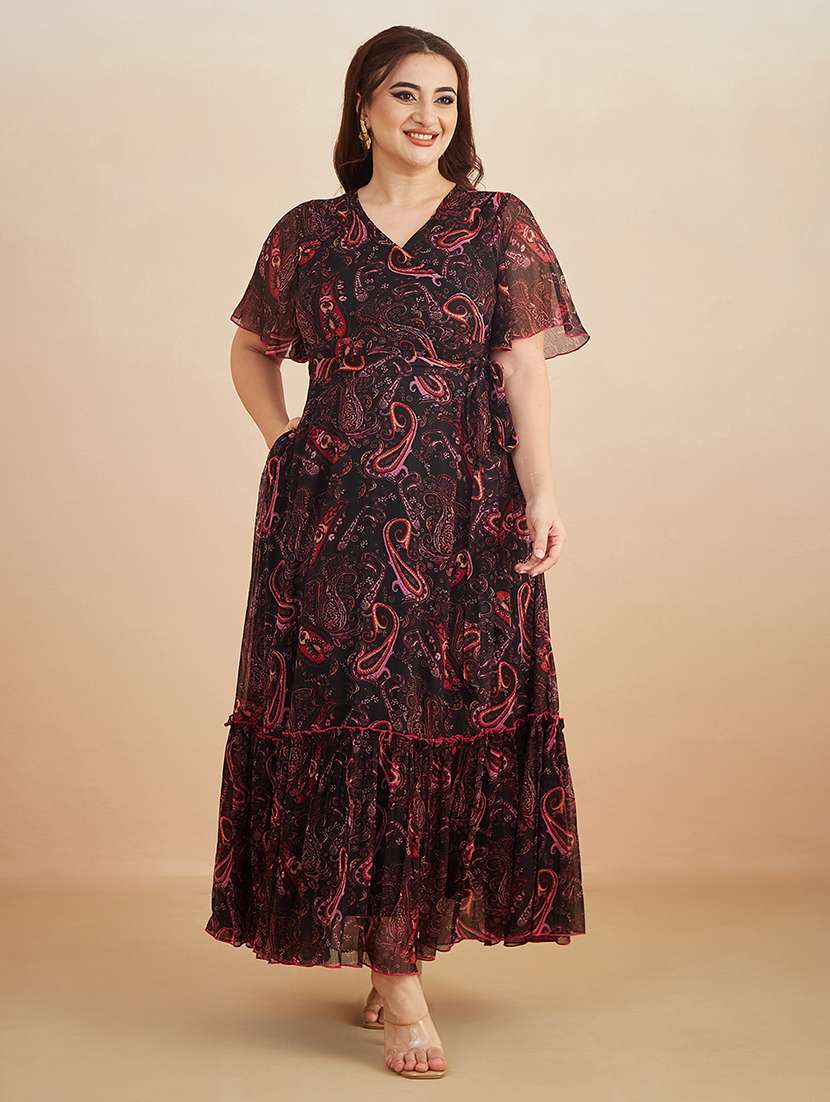 women printed v neck tiered dress - 22450494 -  Standard Image - 2