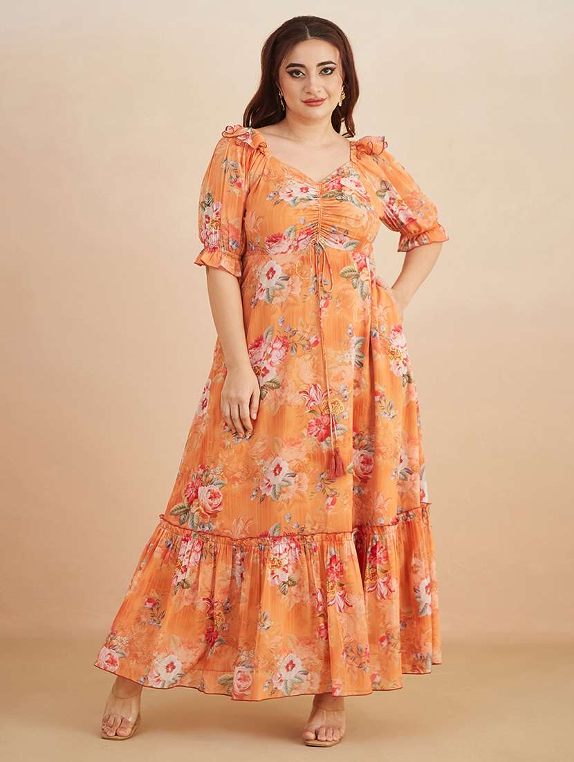 women printed sweetheart neck tiered dress - 22450498 -  Standard Image - 2