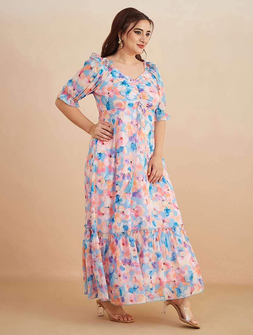 women printed sweetheart neck tiered dress - 22450499 -  Standard Image - 2