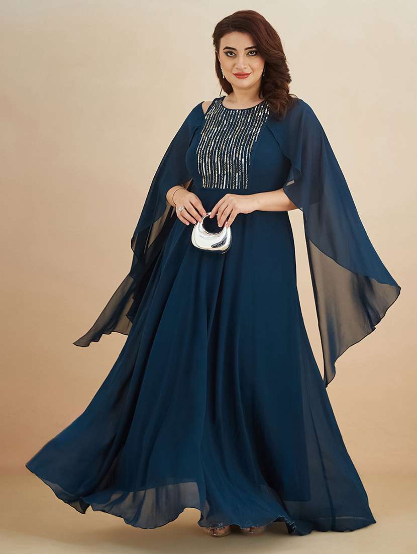 women sequined round neck gown