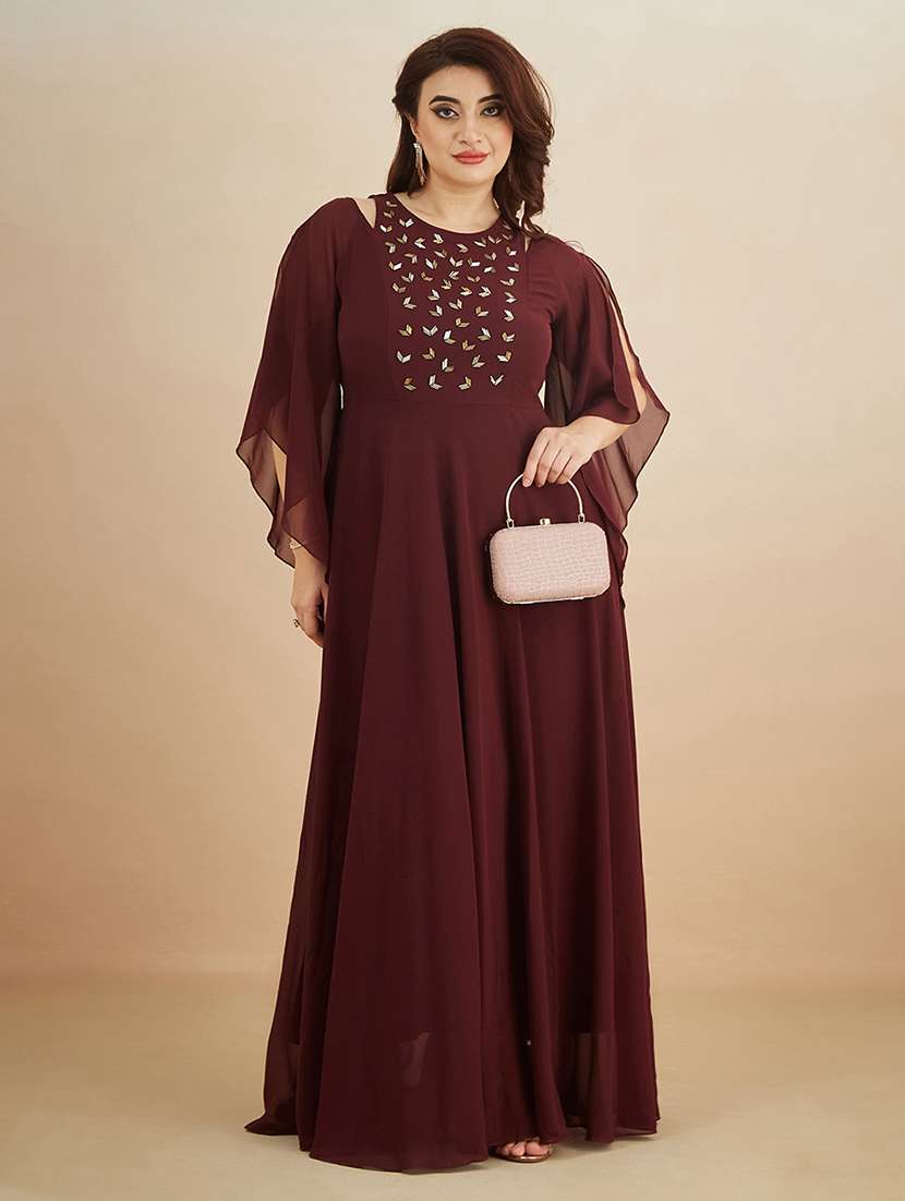 women embroidered round neck gown