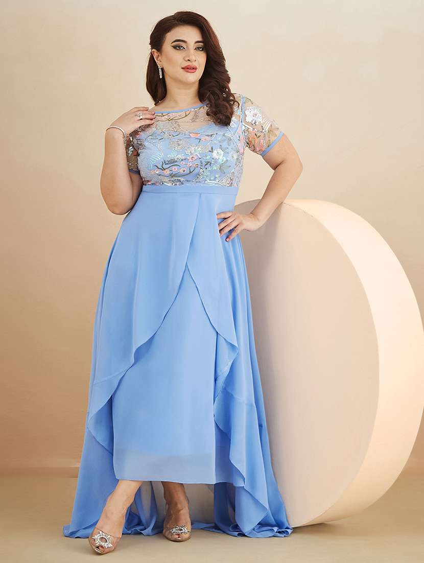 women embroidered short sleeves layered dress