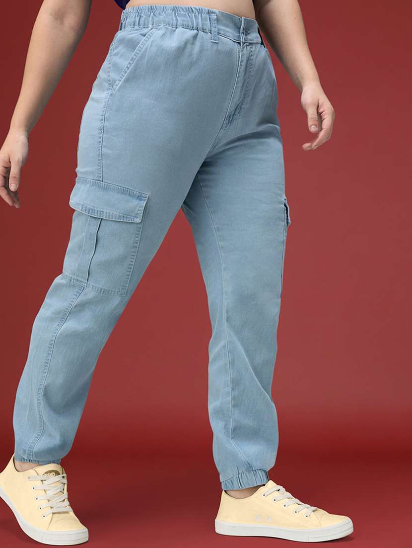 women solid high rise denim cargo jogger - 22450540 -  Standard Image - 2