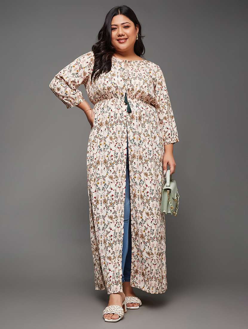 women printed tie up neck front slit tunic - 22450545 -  Standard Image - 2