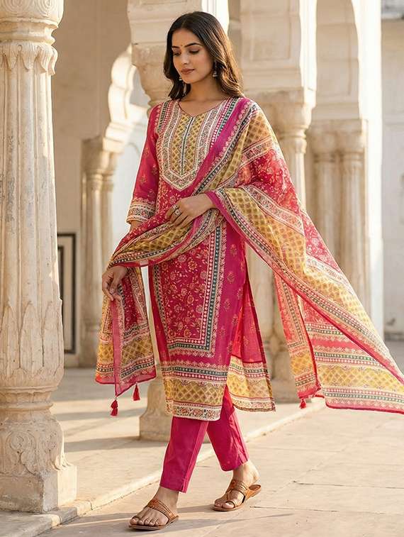 women pink self design  kurta salwar set - 22450874 -  Standard Image - 2