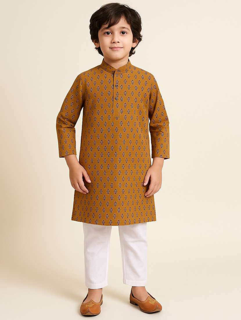 boys printed mandarin neck kurta pyjama set - 22451297 -  Standard Image - 2