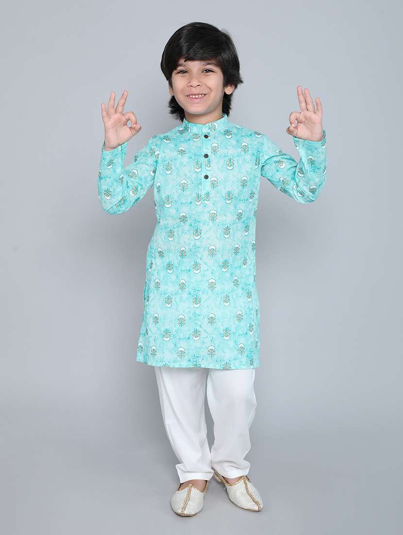 boys printed mandarin neck kurta pyjama set - 22451298 -  Standard Image - 2