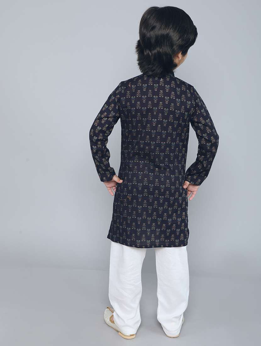 boys printed mandarin neck kurta pyjama set - 22451302 -  Standard Image - 2
