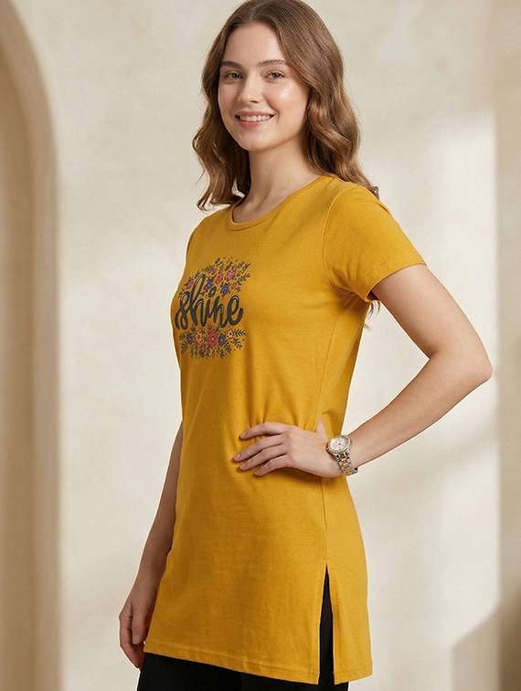 women yellow cotton blend regular t-shirt - 22451424 -  Standard Image - 2
