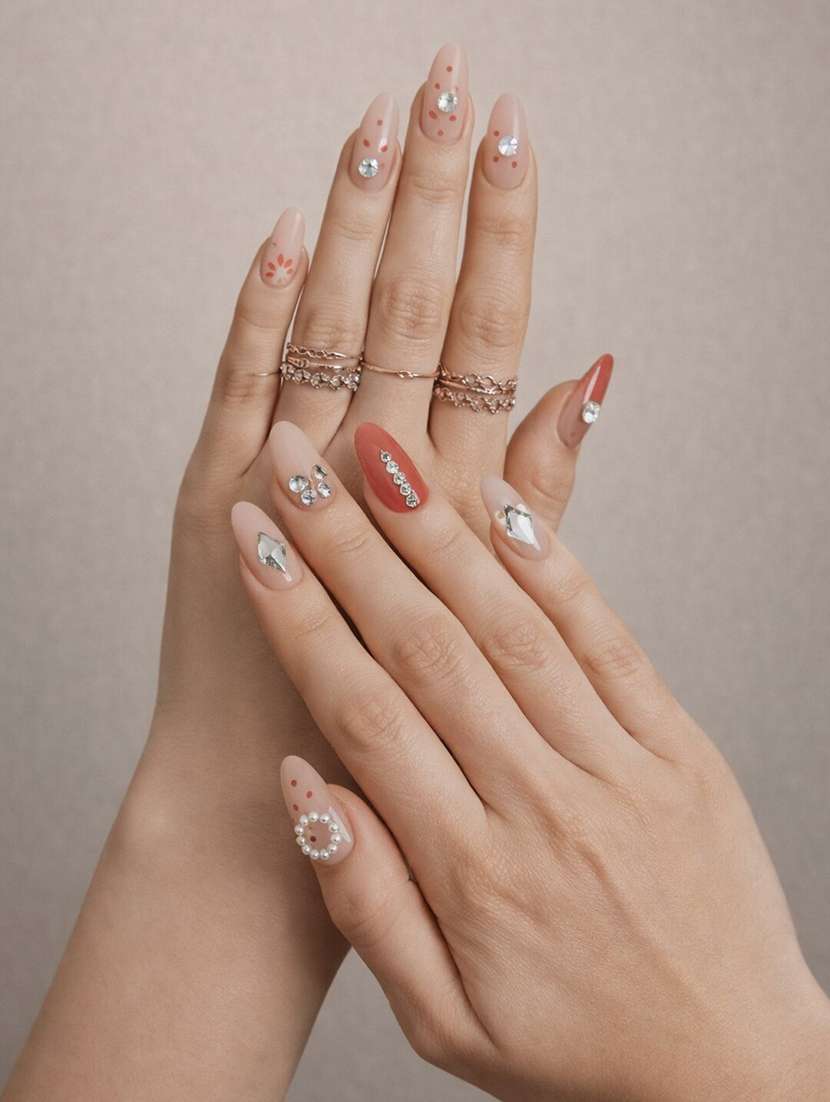 floral rhinestone press on nails set of 12 with nail stickers - 22451523 -  Standard Image - 2