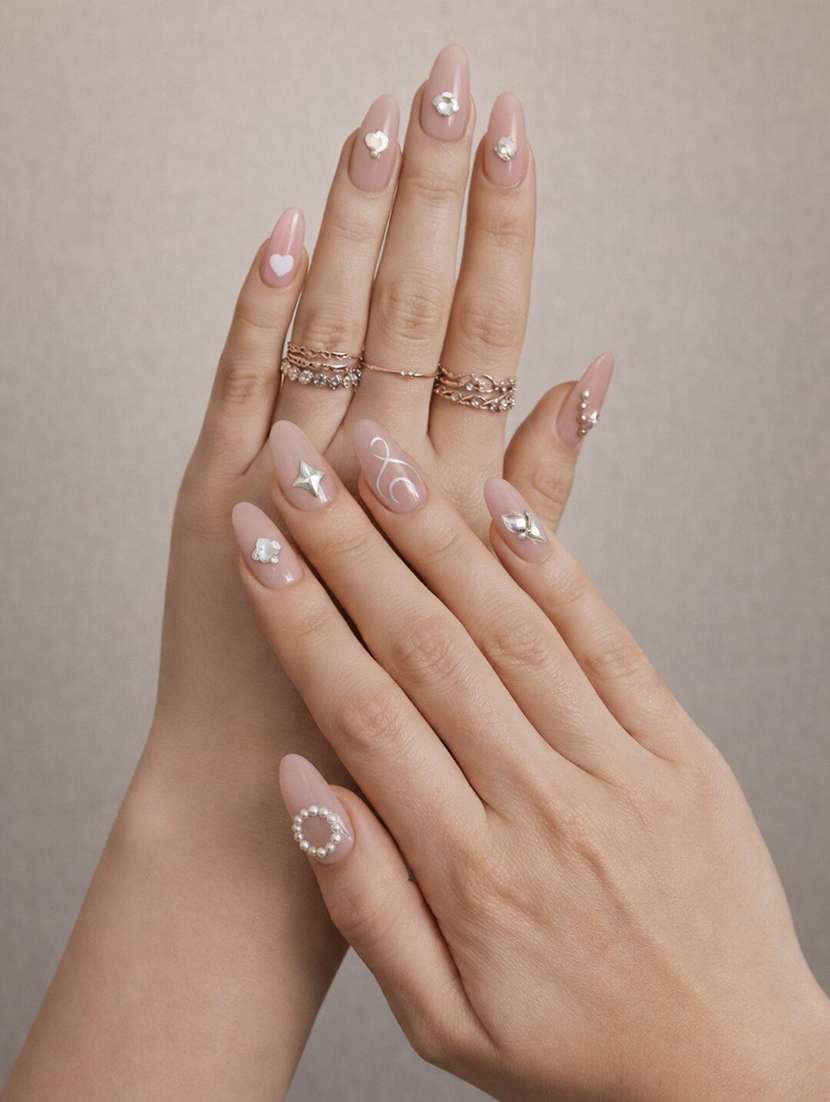  pink heart design press on nails set of 12 with nail stickers - 22451524 -  Standard Image - 2