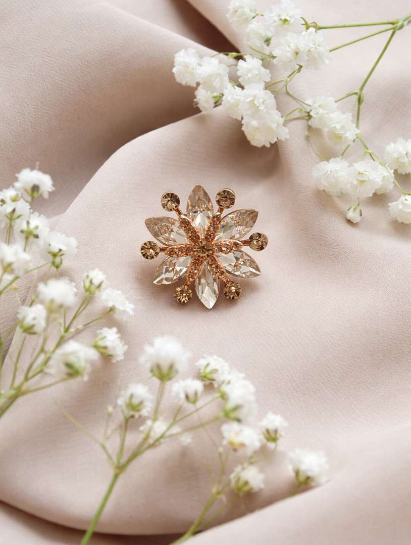 korean crystal floral statement ring