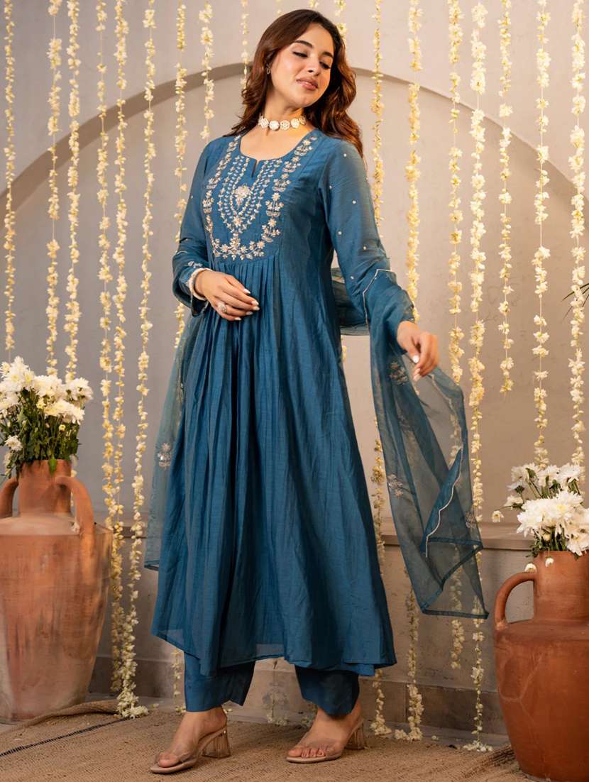 women blue kurta pant set - 22451546 -  Standard Image - 2