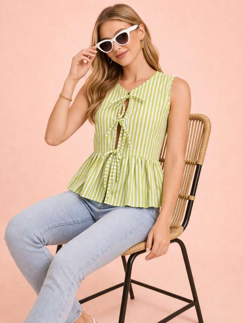 women striped sleeveless peplum top - 22451600 -  Standard Image - 2