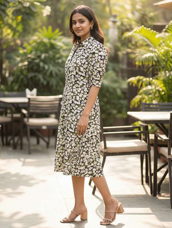 women floral puff sleeve shirt dress - 22451705 -  Standard Image - 2