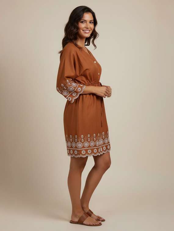 Women Solid With Work V Neck A-line Dress - 22451706 -  Standard Image - 2